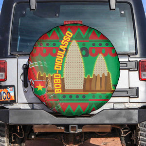 Burkina Faso Spare Tire Cover Tribal Design and Bobo Dioulasso Landmark - African Pride