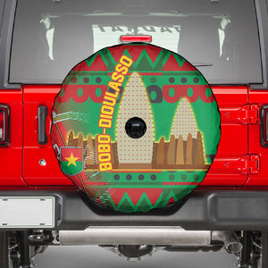 Burkina Faso Spare Tire Cover Tribal Design and Bobo Dioulasso Landmark - African Pride