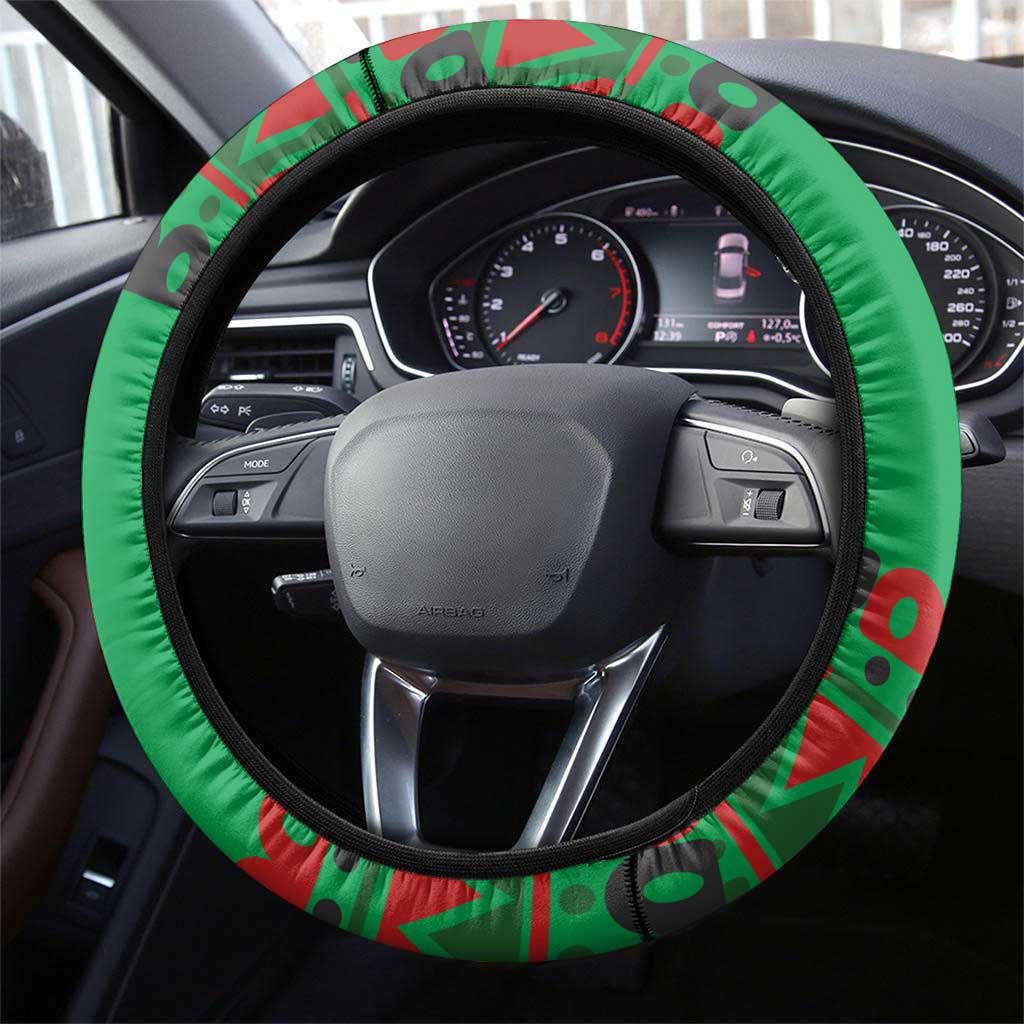 Burkina Faso Steering Wheel Cover Tribal Design and Bobo Dioulasso Landmark - African Pride