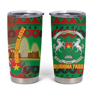 Burkina Faso Tumbler Cup Tribal Design and Bobo Dioulasso Landmark - African Pride