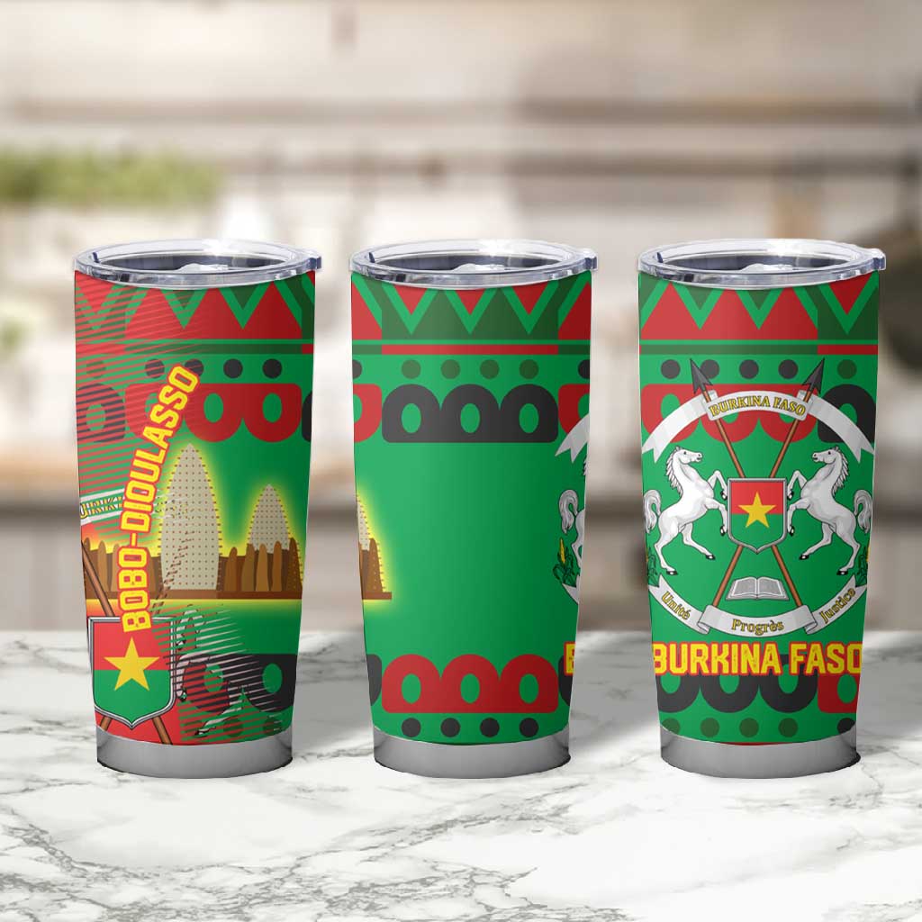 Burkina Faso Tumbler Cup Tribal Design and Bobo Dioulasso Landmark - African Pride