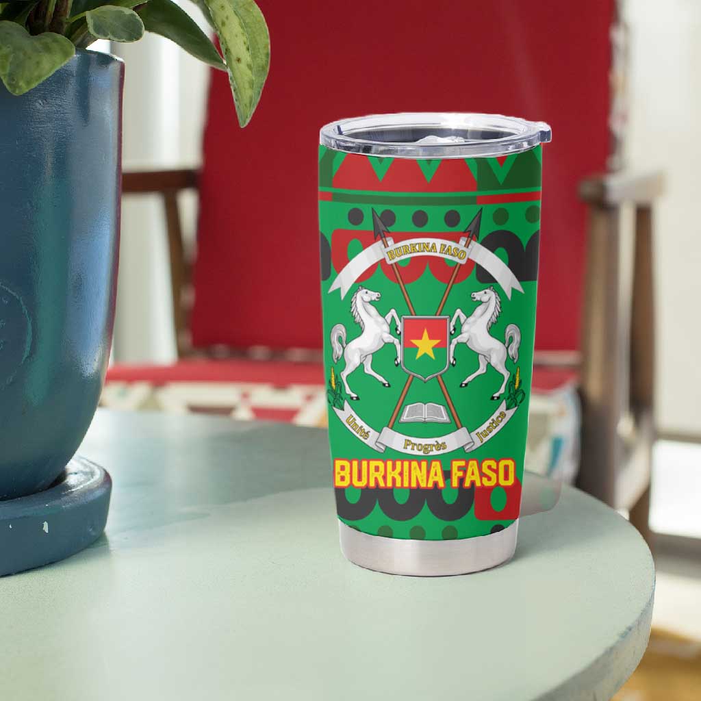 Burkina Faso Tumbler Cup Tribal Design and Bobo Dioulasso Landmark - African Pride