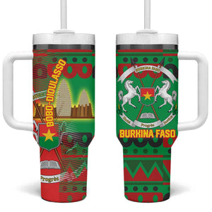 Burkina Faso Tumbler With Handle Tribal Design and Bobo Dioulasso Landmark - African Pride