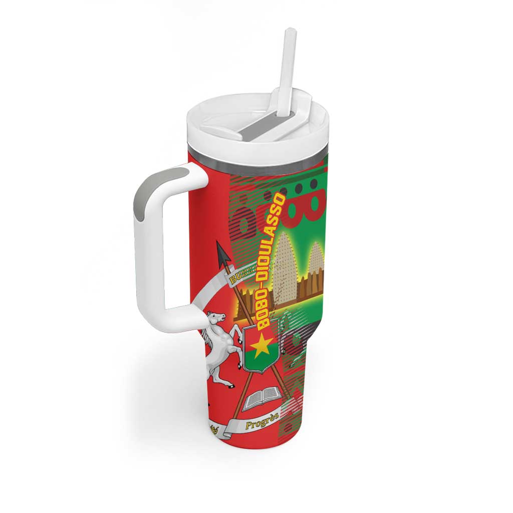 Burkina Faso Tumbler With Handle Tribal Design and Bobo Dioulasso Landmark - African Pride