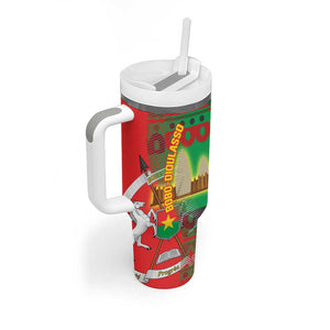 Burkina Faso Tumbler With Handle Tribal Design and Bobo Dioulasso Landmark - African Pride