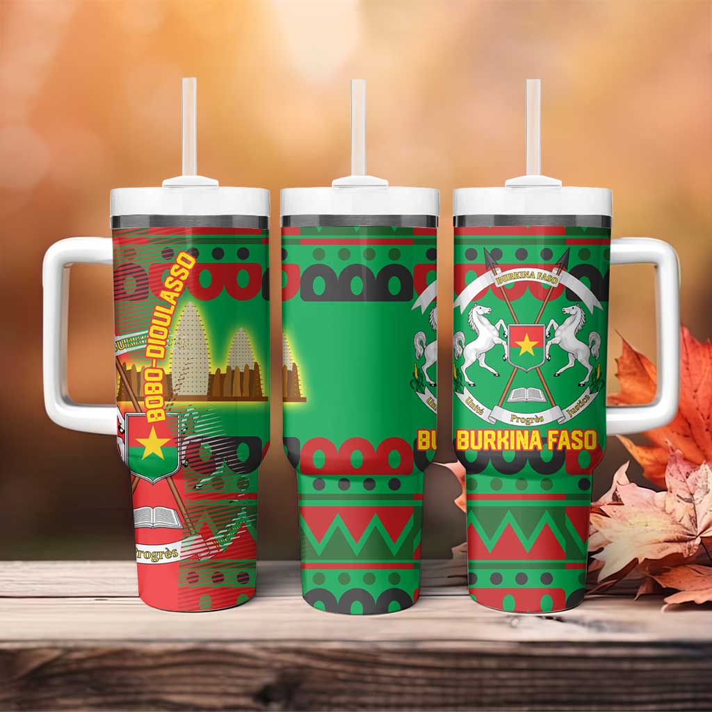 Burkina Faso Tumbler With Handle Tribal Design and Bobo Dioulasso Landmark - African Pride