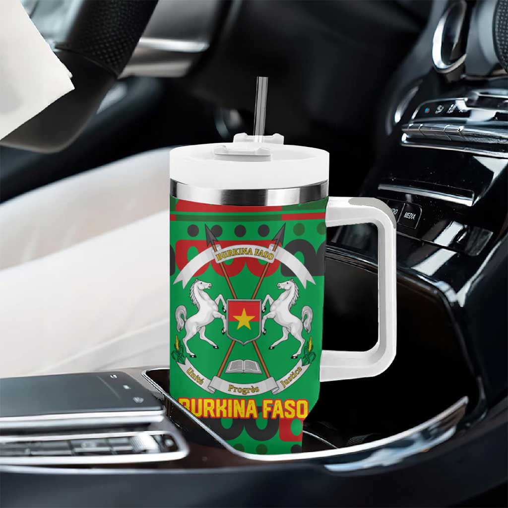 Burkina Faso Tumbler With Handle Tribal Design and Bobo Dioulasso Landmark - African Pride