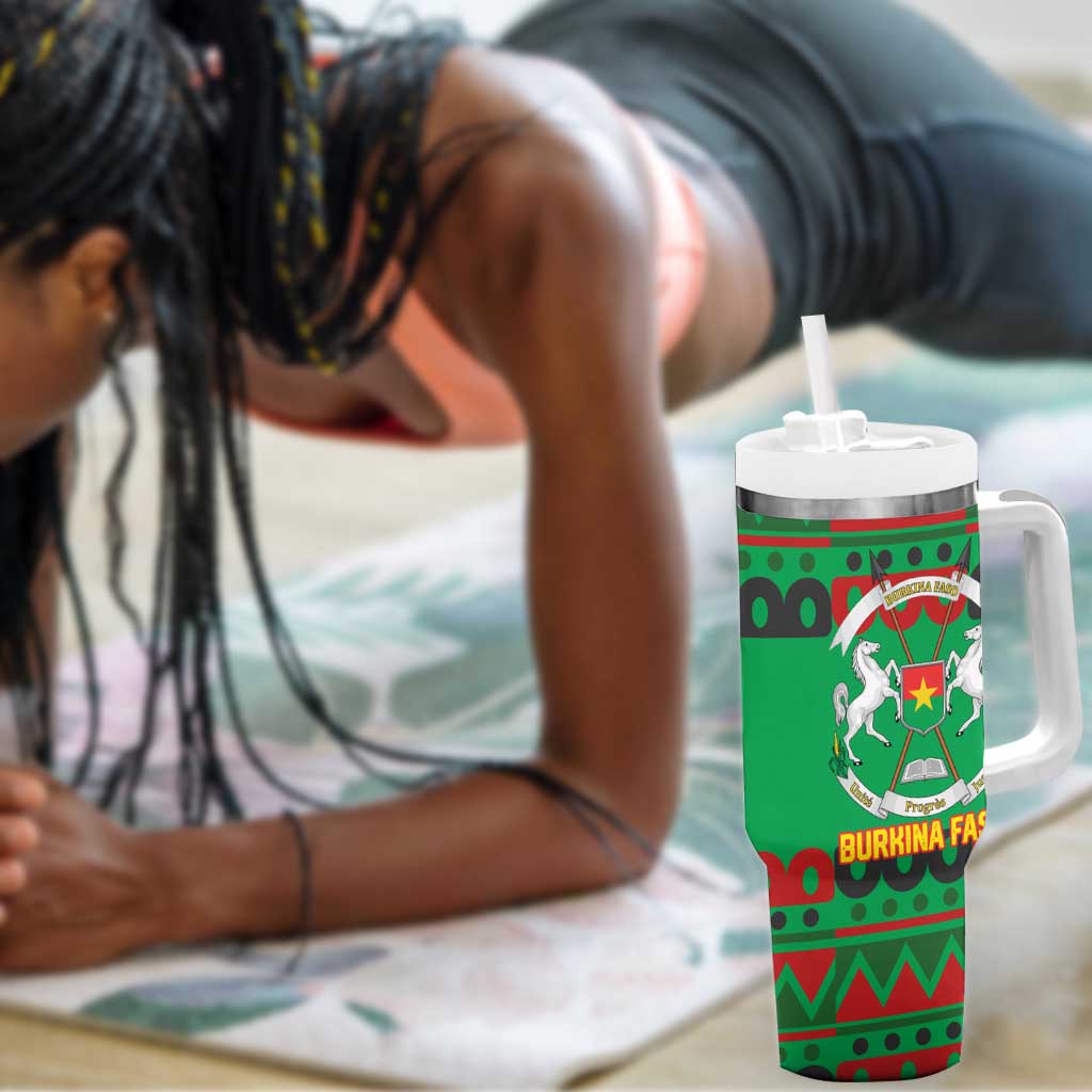 Burkina Faso Tumbler With Handle Tribal Design and Bobo Dioulasso Landmark - African Pride
