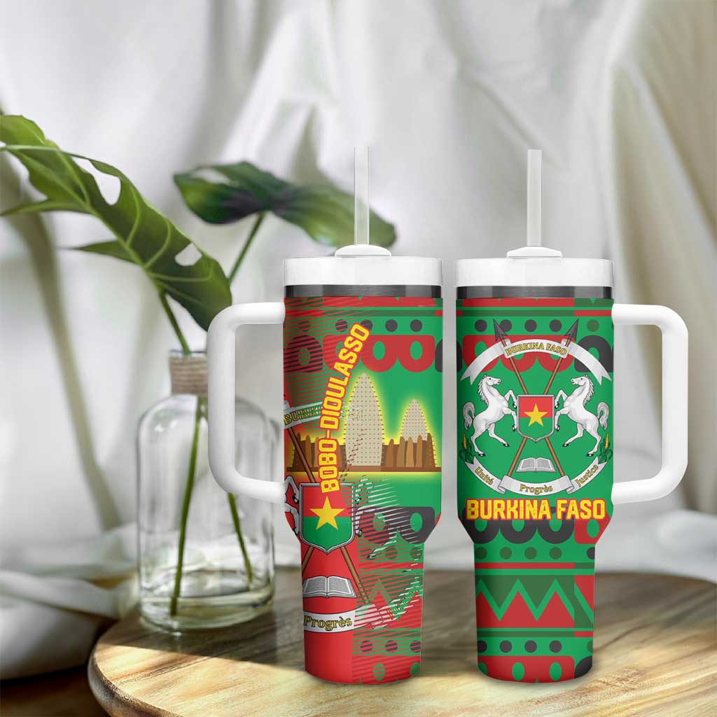 Burkina Faso Tumbler With Handle Tribal Design and Bobo Dioulasso Landmark - African Pride