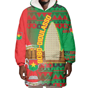 Burkina Faso Wearable Blanket Hoodie Tribal Design and Bobo Dioulasso Landmark - African Pride
