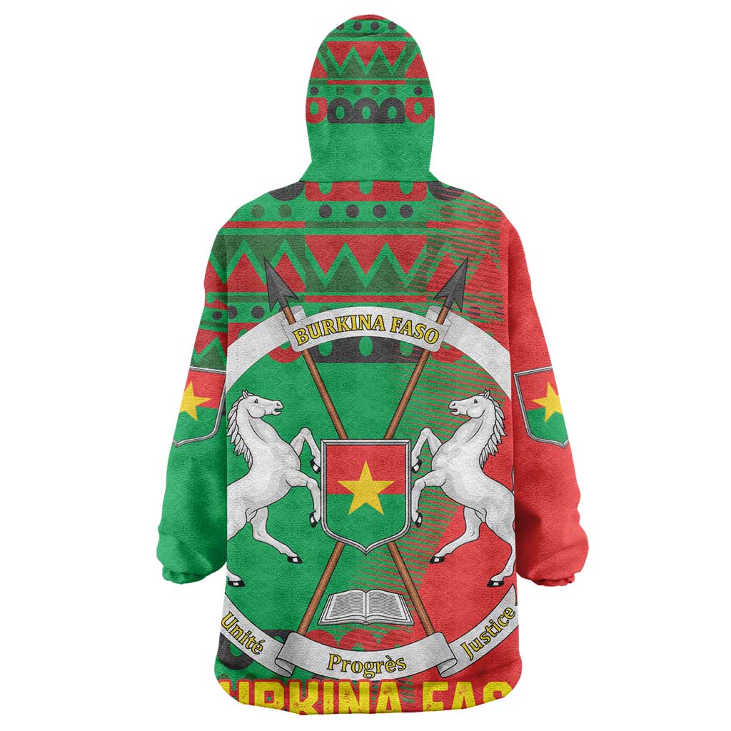 Burkina Faso Wearable Blanket Hoodie Tribal Design and Bobo Dioulasso Landmark - African Pride
