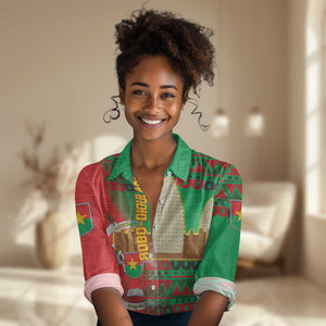 Burkina Faso Women Casual Shirt Tribal Design and Bobo Dioulasso Landmark - African Pride