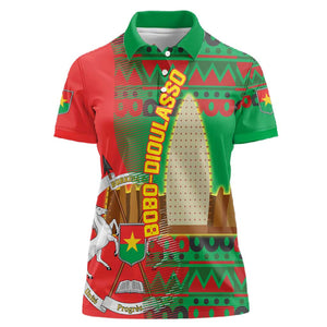 Burkina Faso Women Polo Shirt Tribal Design and Bobo Dioulasso Landmark - African Pride