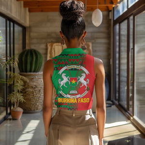 Burkina Faso Women Sleeveless Polo Shirt Tribal Design and Bobo Dioulasso Landmark - African Pride