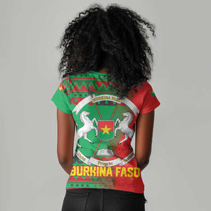 Burkina Faso Women V-Neck T-Shirt Tribal Design and Bobo Dioulasso Landmark - African Pride