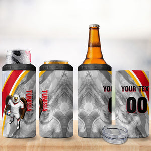 Personalized Tunisia Soccer Carthage Eagles Mascot 4 in 1 Can Cooler Tumbler Red And White Abstract Geometric Football Concept