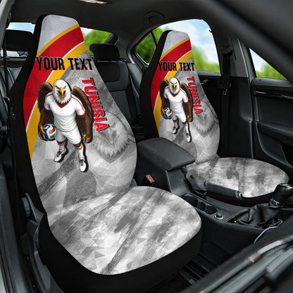 Personalized Tunisia Soccer Carthage Eagles Mascot Car Seat Cover Red And White Abstract Geometric Football Concept