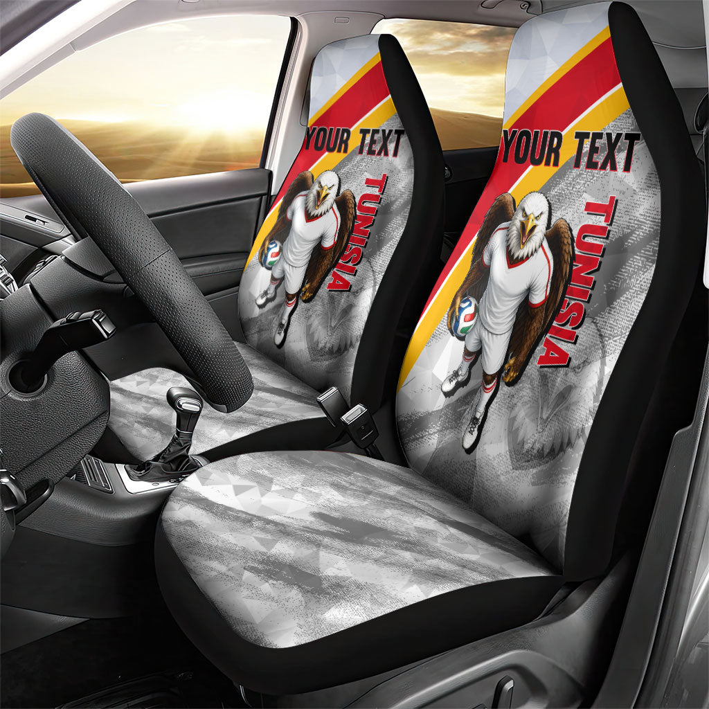 Personalized Tunisia Soccer Carthage Eagles Mascot Car Seat Cover Red And White Abstract Geometric Football Concept