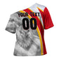 Personalized Tunisia Soccer Carthage Eagles Mascot Cross Shoulder Shirt Red And White Abstract Geometric Football Concept