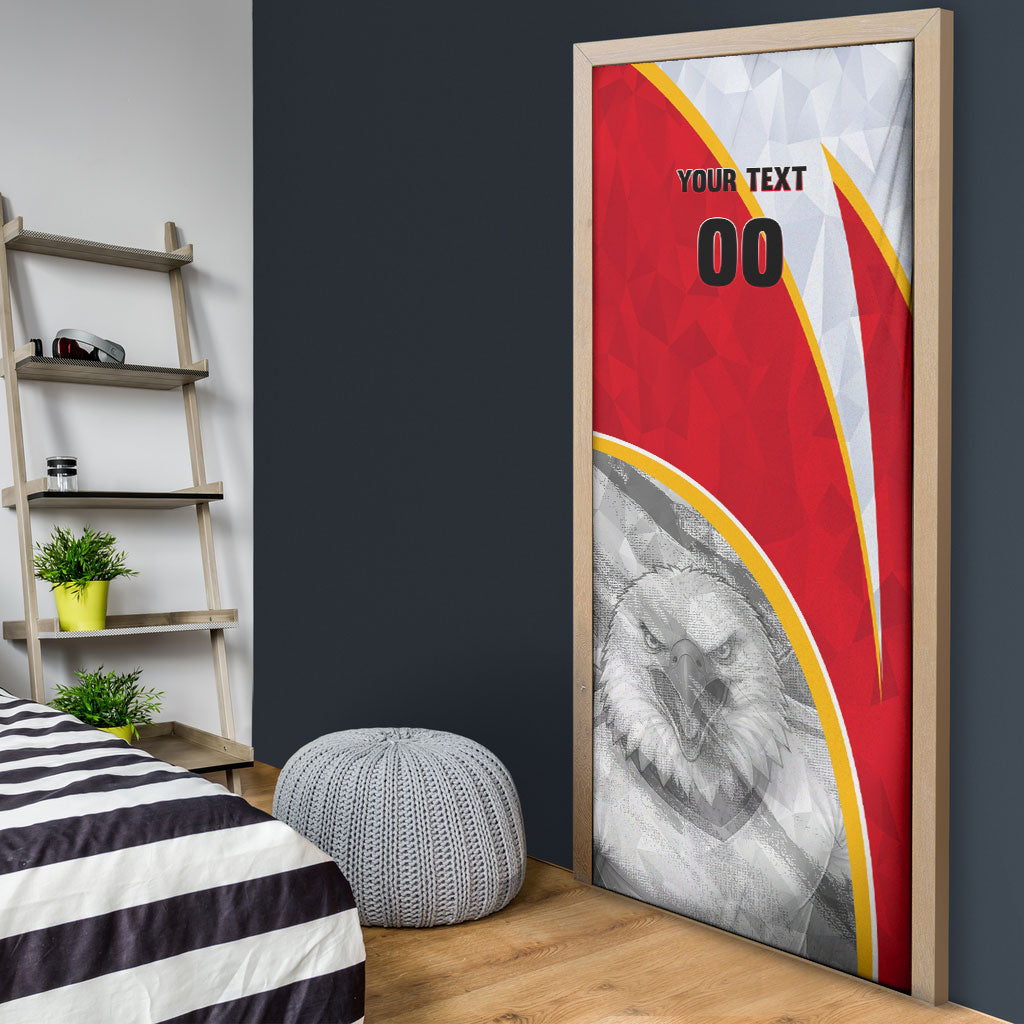 Personalized Tunisia Soccer Carthage Eagles Mascot Door Cover Red And White Abstract Geometric Football Concept