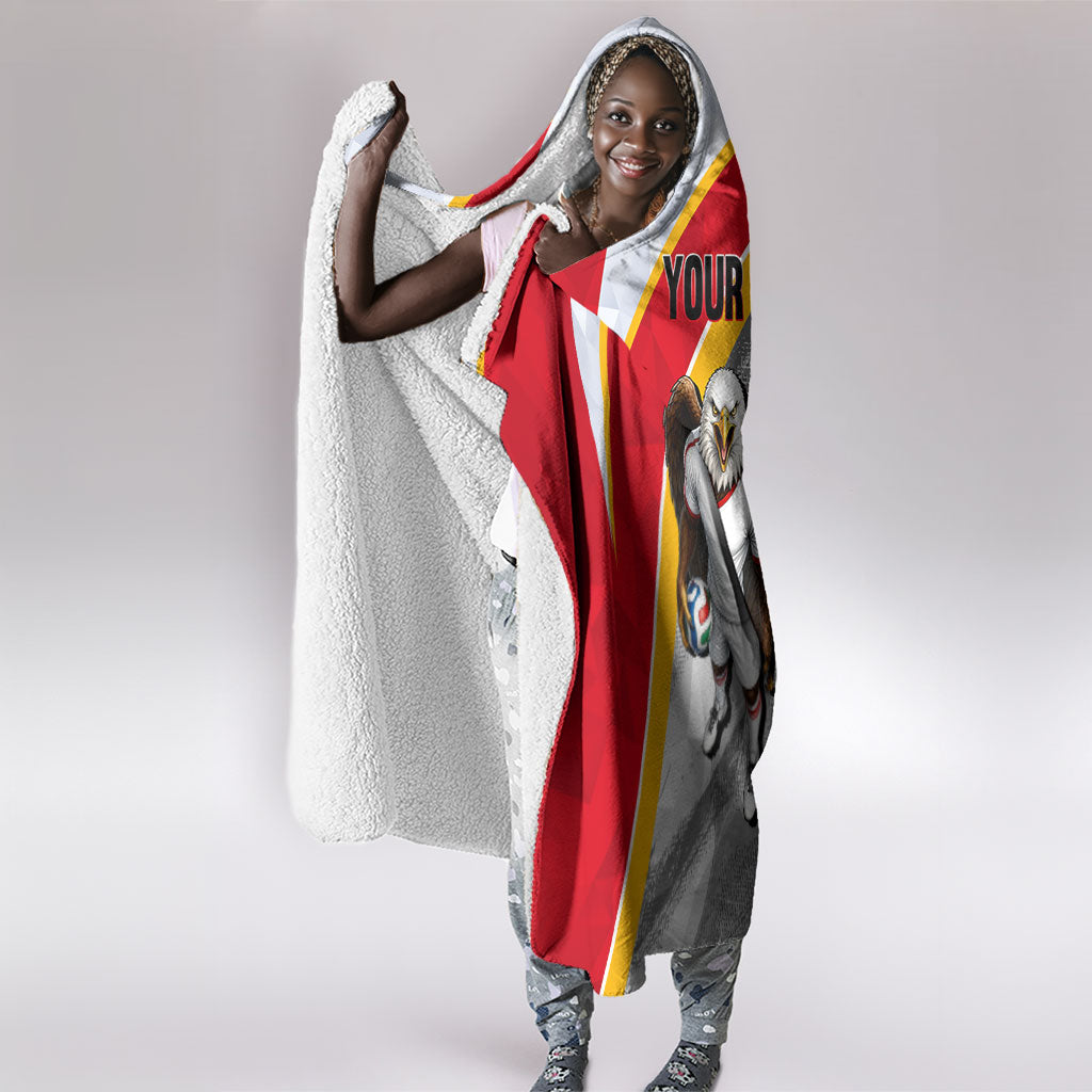 Personalized Tunisia Soccer Carthage Eagles Mascot Hooded Blanket Red And White Abstract Geometric Football Concept