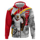 Personalized Tunisia Soccer Carthage Eagles Mascot Hoodie Red And White Abstract Geometric Football Concept