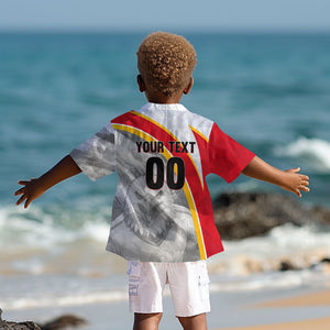 Personalized Tunisia Soccer Carthage Eagles Mascot Kid Hawaiian Shirt Red And White Abstract Geometric Football Concept