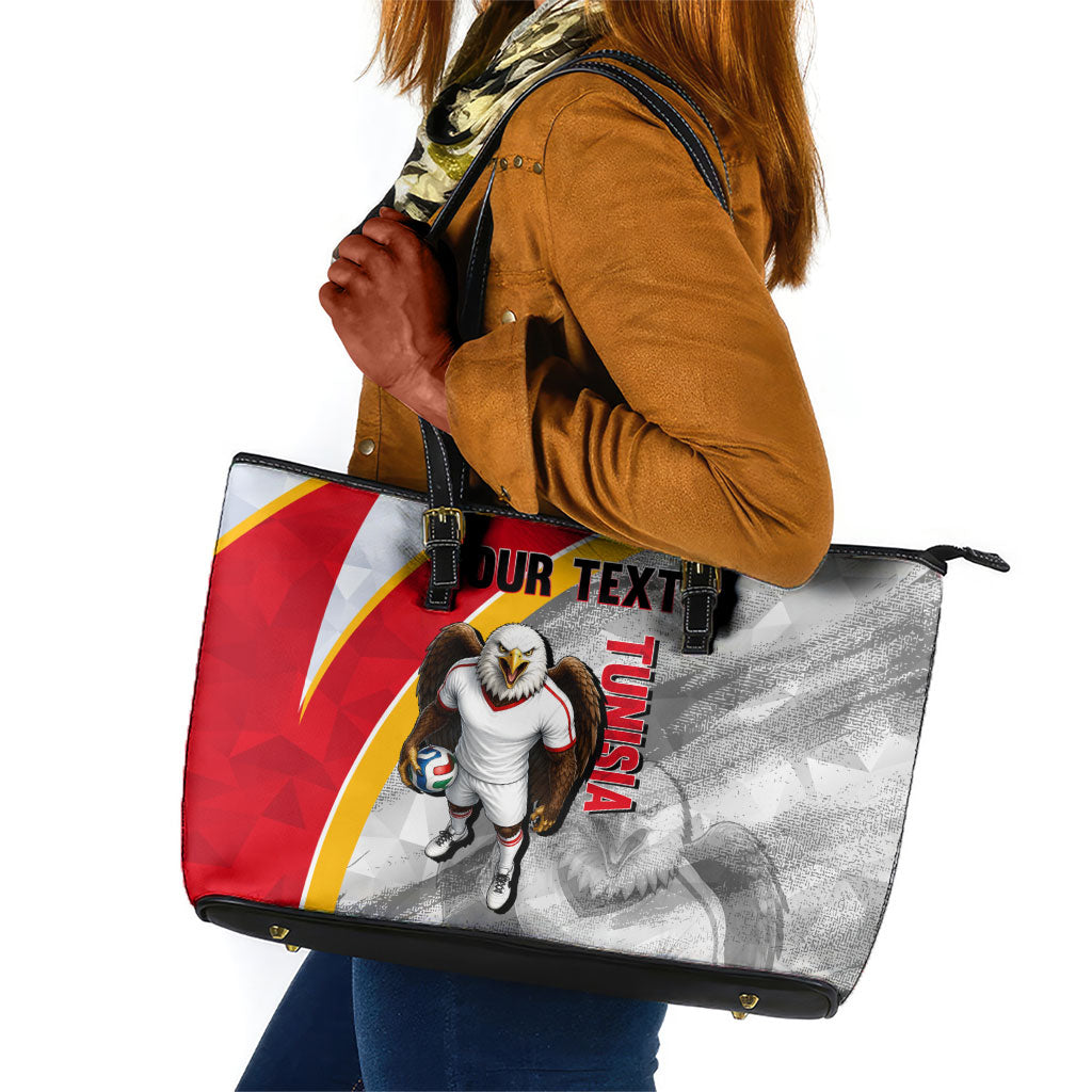 Personalized Tunisia Soccer Carthage Eagles Mascot Leather Tote Bag Red And White Abstract Geometric Football Concept