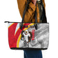 Personalized Tunisia Soccer Carthage Eagles Mascot Leather Tote Bag Red And White Abstract Geometric Football Concept