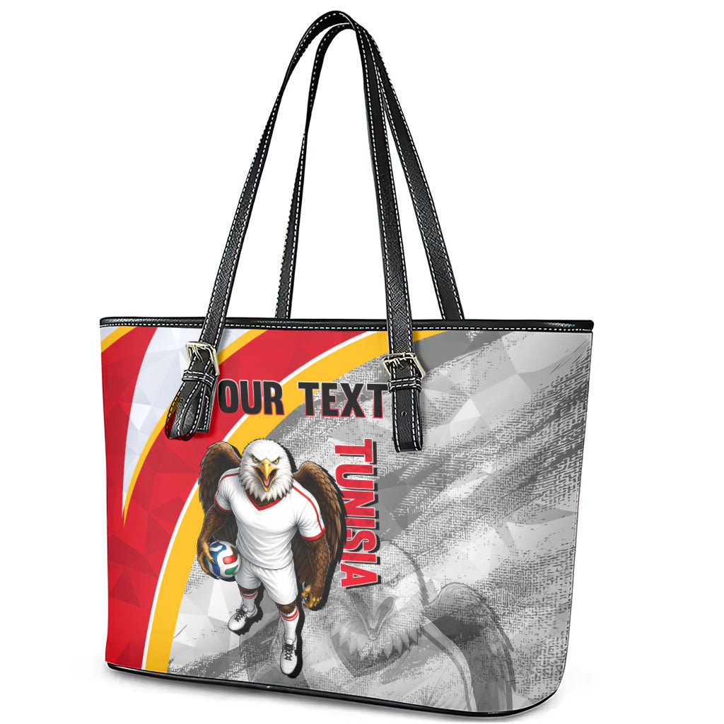 Personalized Tunisia Soccer Carthage Eagles Mascot Leather Tote Bag Red And White Abstract Geometric Football Concept