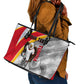 Personalized Tunisia Soccer Carthage Eagles Mascot Leather Tote Bag Red And White Abstract Geometric Football Concept