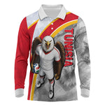 Personalized Tunisia Soccer Carthage Eagles Mascot Long Sleeve Polo Shirt Red And White Abstract Geometric Football Concept