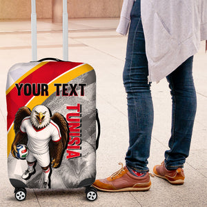 Personalized Tunisia Soccer Carthage Eagles Mascot Luggage Cover Red And White Abstract Geometric Football Concept