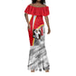 Personalized Tunisia Soccer Carthage Eagles Mascot Mermaid Dress Red And White Abstract Geometric Football Concept