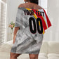 Personalized Tunisia Soccer Carthage Eagles Mascot Off Shoulder Short Dress Red And White Abstract Geometric Football Concept