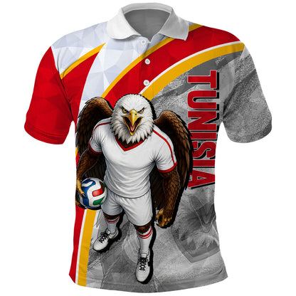 Personalized Tunisia Soccer Carthage Eagles Mascot Polo Shirt Red And White Abstract Geometric Football Concept