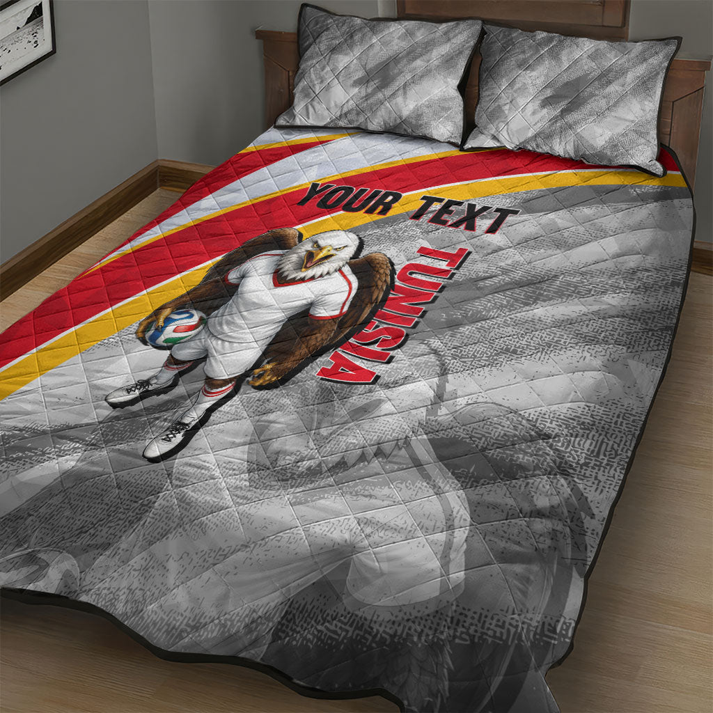 Personalized Tunisia Soccer Carthage Eagles Mascot Quilt Bed Set Red And White Abstract Geometric Football Concept