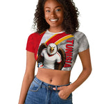 Personalized Tunisia Soccer Carthage Eagles Mascot Raglan Cropped T shirt Red And White Abstract Geometric Football Concept