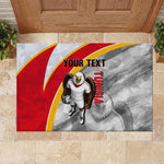 Personalized Tunisia Soccer Carthage Eagles Mascot Rubber Doormat Red And White Abstract Geometric Football Concept