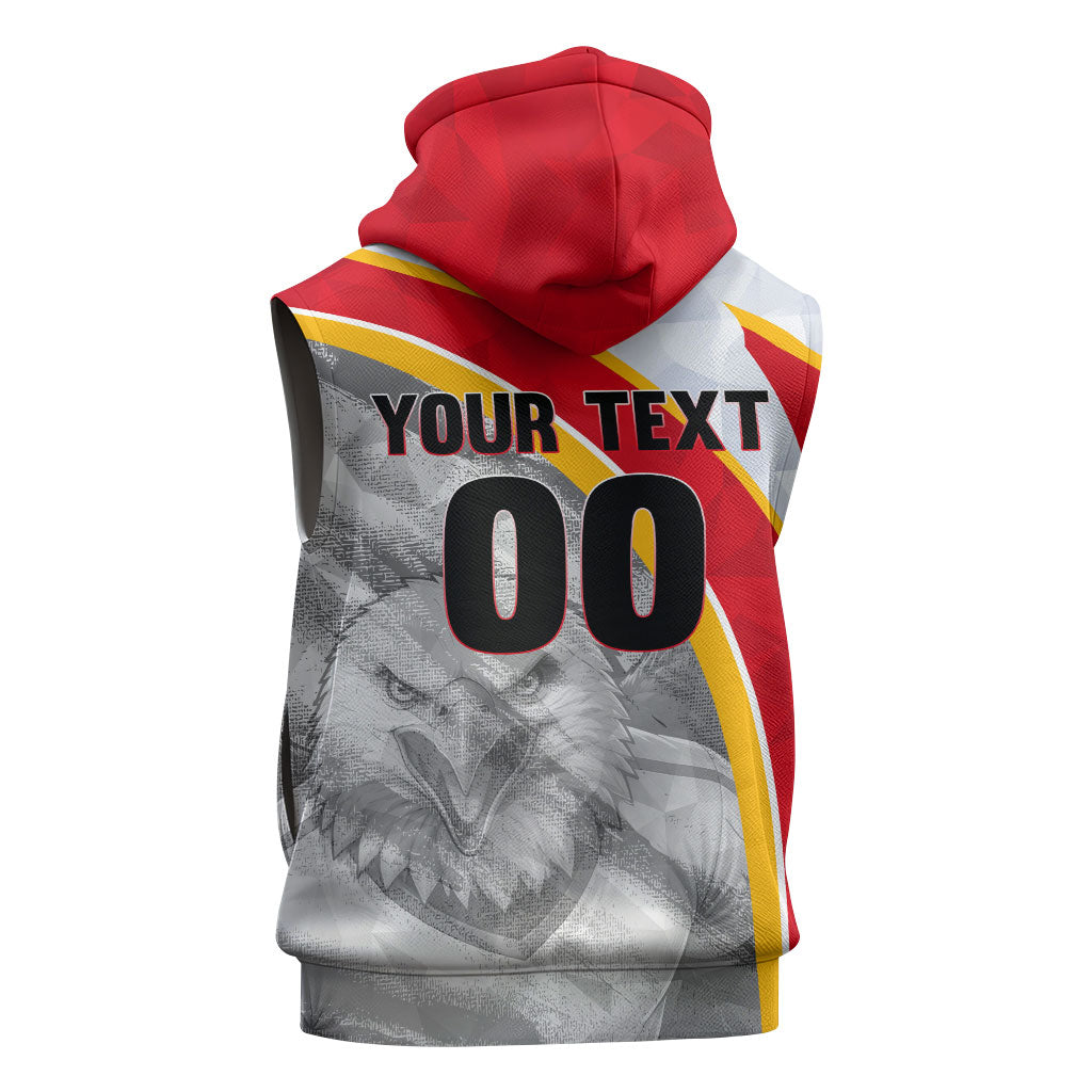 Personalized Tunisia Soccer Carthage Eagles Mascot Sleeveless Hoodie Red And White Abstract Geometric Football Concept