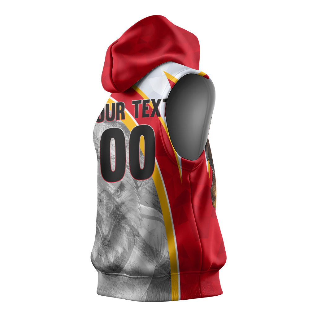 Personalized Tunisia Soccer Carthage Eagles Mascot Sleeveless Hoodie Red And White Abstract Geometric Football Concept