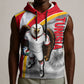 Personalized Tunisia Soccer Carthage Eagles Mascot Sleeveless Hoodie Red And White Abstract Geometric Football Concept
