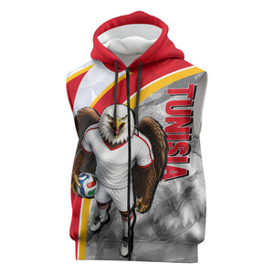 Personalized Tunisia Soccer Carthage Eagles Mascot Sleeveless Zip Hoodie Red And White Abstract Geometric Football Concept