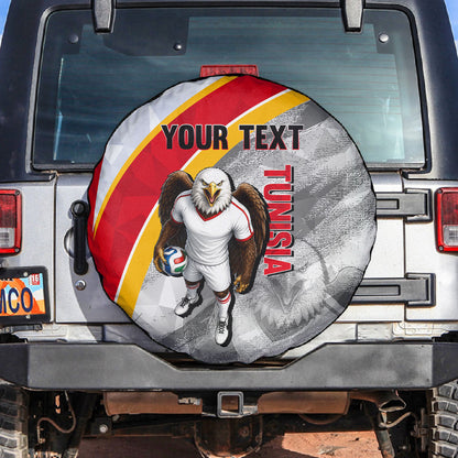 Personalized Tunisia Soccer Carthage Eagles Mascot Spare Tire Cover Red And White Abstract Geometric Football Concept