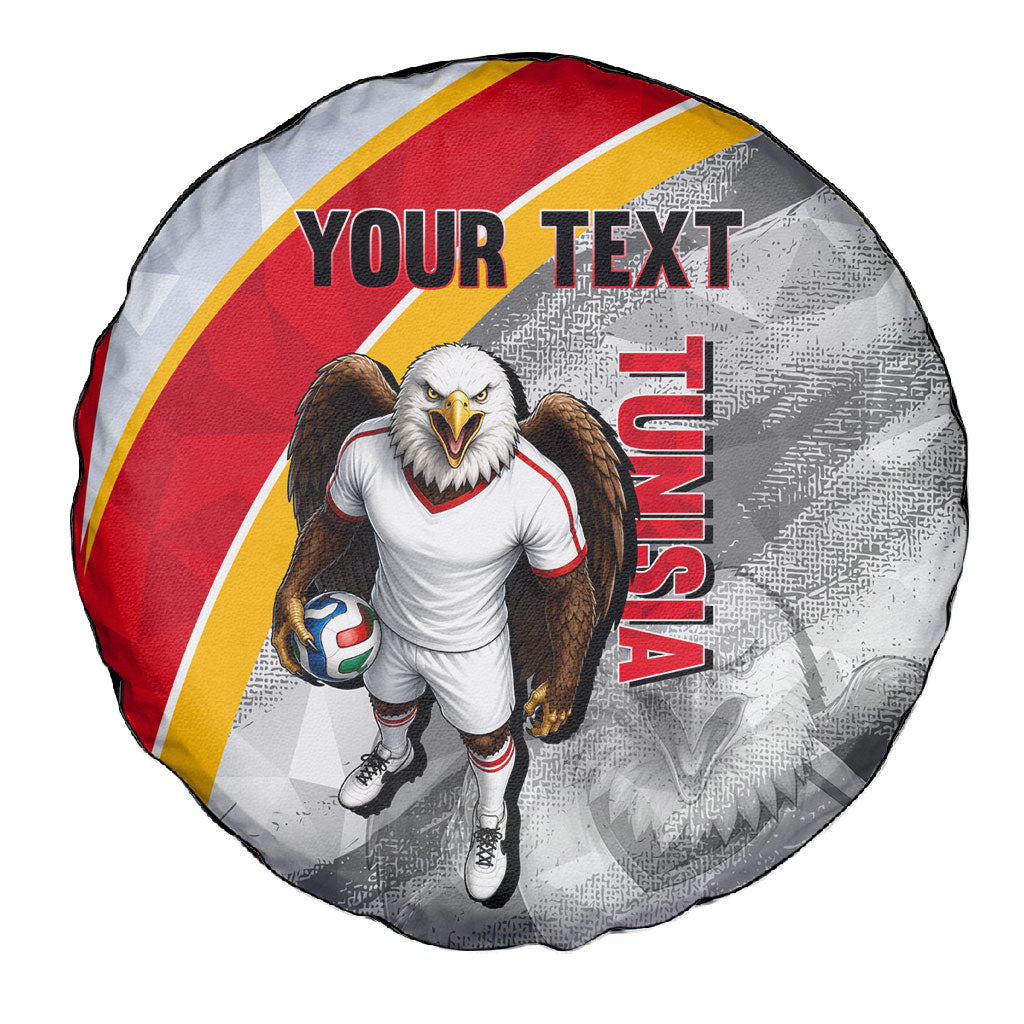 Personalized Tunisia Soccer Carthage Eagles Mascot Spare Tire Cover Red And White Abstract Geometric Football Concept