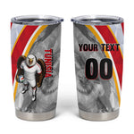 Personalized Tunisia Soccer Carthage Eagles Mascot Tumbler Cup Red And White Abstract Geometric Football Concept