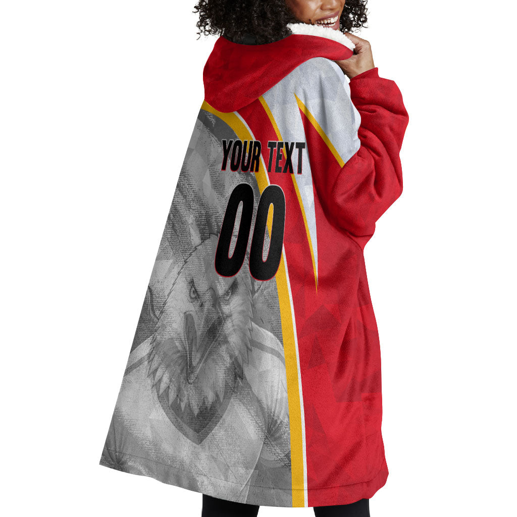 Personalized Tunisia Soccer Carthage Eagles Mascot Wearable Blanket Hoodie Red And White Abstract Geometric Football Concept