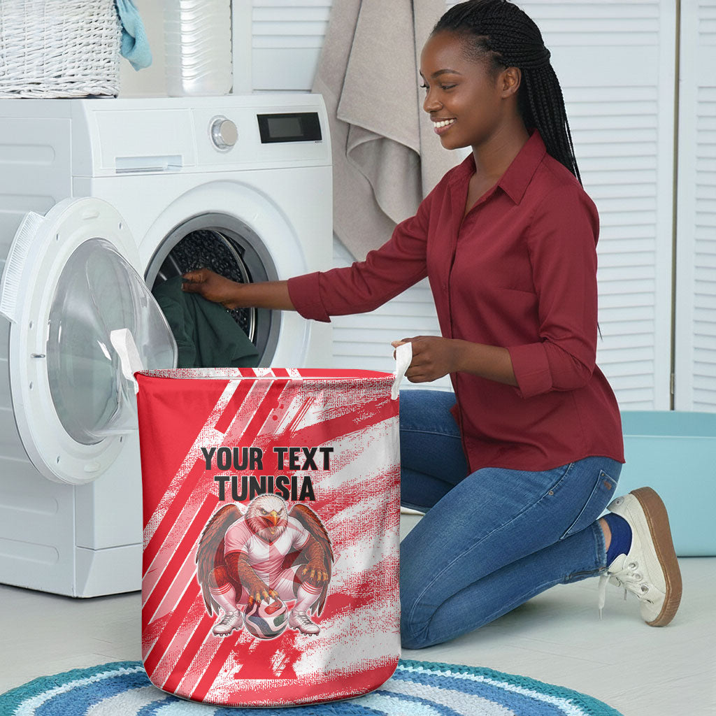 Personalized Tunisia Football Laundry Basket Tunisian Flag Carthage Eagles Mascot Grunge Style