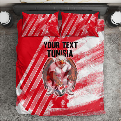 Personalized Tunisia Football Bedding Set Tunisian Flag Carthage Eagles Mascot Grunge Style