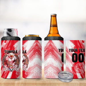 Personalized Tunisia Football 4 in 1 Can Cooler Tumbler Tunisian Flag Carthage Eagles Mascot Grunge Style